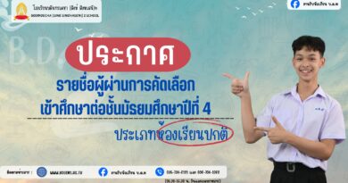 ประกาศรายชื่อนักเรียนที่สอบคัดเลือกได้เข้าเรียนชั้นมัธยมศึกษาปีที่ 4 ปีการศึกษา 2569 ประเภทห้องเรียนปกติ