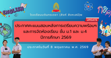 ประกาศผลคะแนนสอบหลังเรียนปรับพื้นฐาน และการจัดห้องเรียน ม.1 และ ม.4 ปีการศึกษา 2569